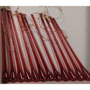 12 Vintage red Glass Tear Drop Christmas Ornaments Teardrop Decor